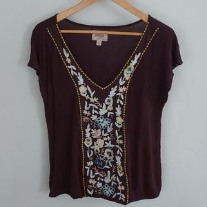 Anthro Deletta Embroidered Top M
